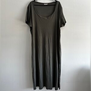 Barefoot Dreams Malibu Collection T-Shirt Maxi Dress Olive Green Pima Cotton 2X